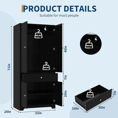 71" Armoire Wardrobe Closet, Bedroom Armoire Clothing Storage Cabinet | 1 - Image 2