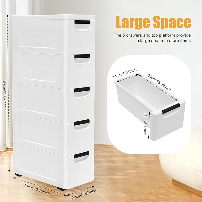 5 Drawers Stackable Storage Drawers Plastic Storage Drawers Collapsible Storage - Image 2