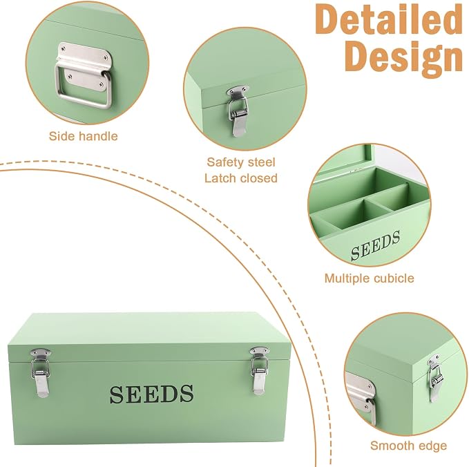 Seed Storage Organizer with 2 Dividers, Wooden Seed Saving Box with Lid - Image 2