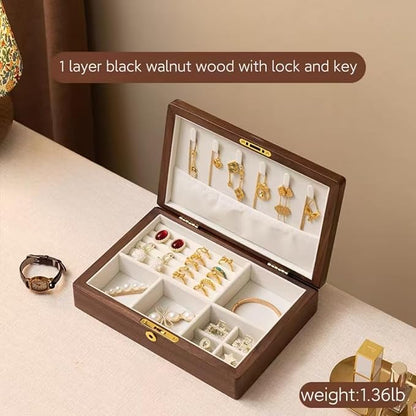 Bescott 2 Layers Solid Black Walnut Wooden Jewelry Box - Image 4