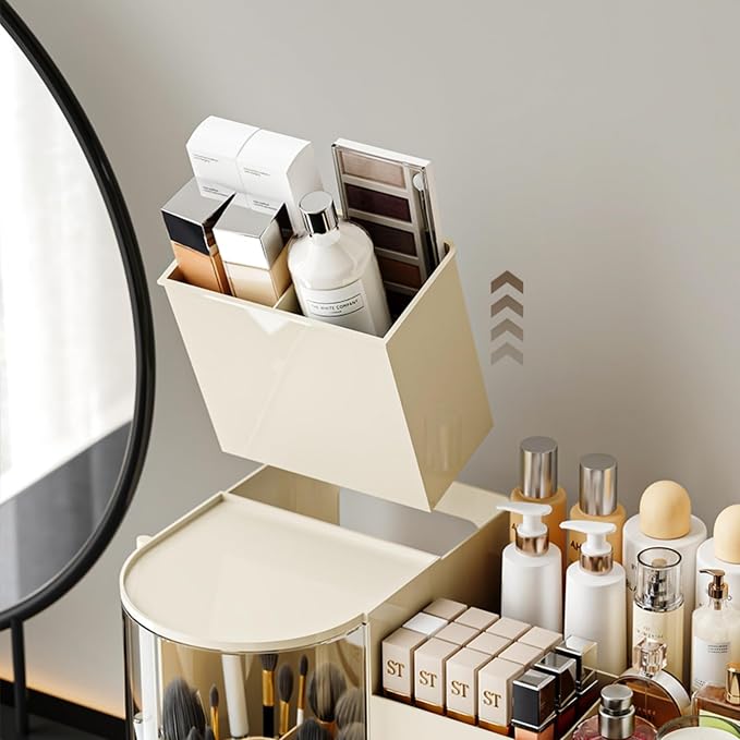Makeup Organizer with Rotating Brush Holder Cosmetic Organizer with Drawers - Image 8