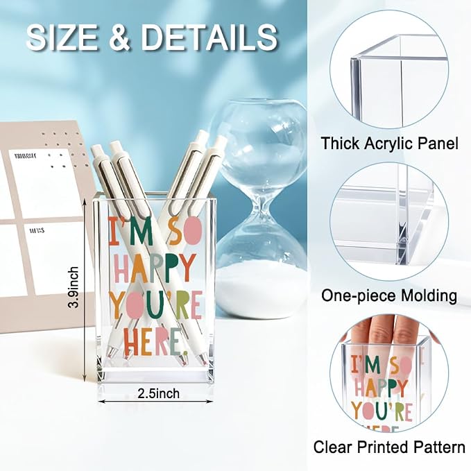 I'm So Happy You're Here Acrylic Cosmetic Pencil Holder Cup, Funny Boho Pen - Image 2