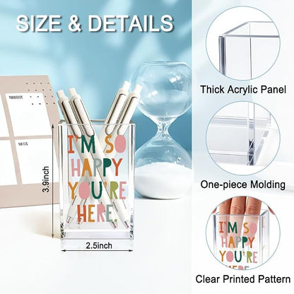 I'm So Happy You're Here Acrylic Cosmetic Pencil Holder Cup, Funny Boho Pen - Image 2