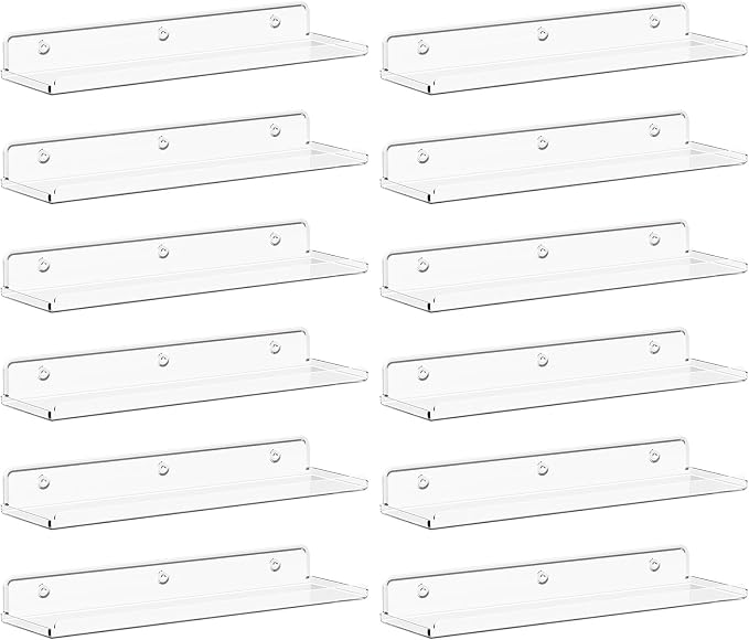 Lifewit Floating Shelves for Wall, 12 Pack Clear Acrylic Shelf 15" Room Decor by Lifewit