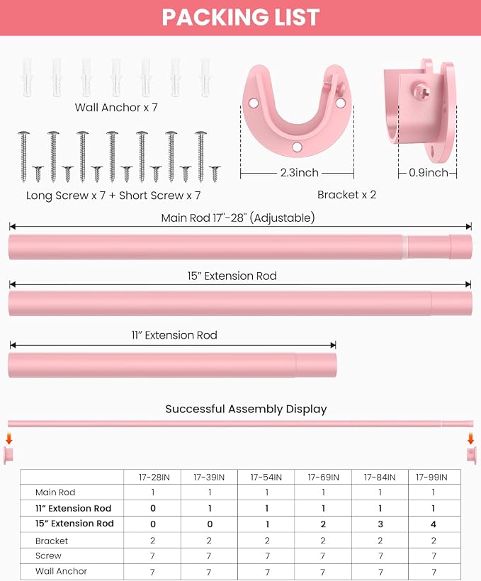 Closet Rods for Hanging Clothes, 17 to 99 Inches Stepless Adjustable Metal - Image 5