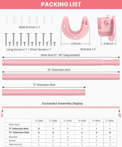 Closet Rods for Hanging Clothes, 17 to 99 Inches Stepless Adjustable Metal - Image 5