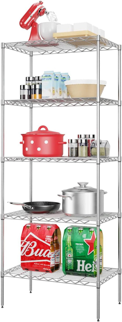 PayLessHere | 5-Tier Wire Shelf | 24"x14"x60" | Chrome | Adjustable Racks | by BestOffice