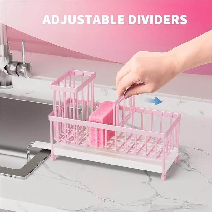 Cisily Pink Sponge Holder for Kitchen Sink, Sink Caddy Organizer - Image 4