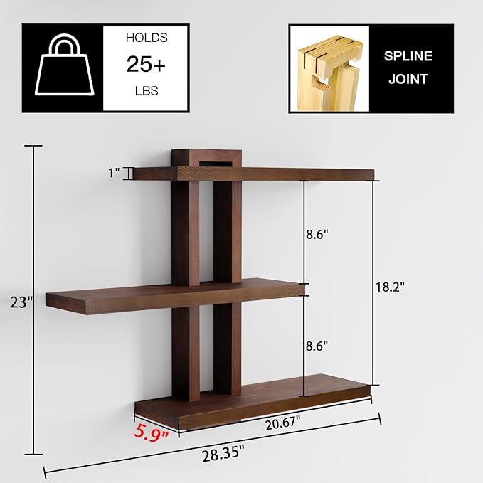 yaqew Variable Wood Floating Shelves Set of 3, Wall Cube Shelves 28.35" Max - Image 3