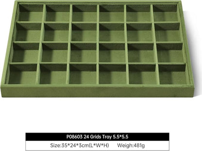 Velvet Stackable Jewelry Display Tray, 24 Grid Earring Ring Storage Tray - Image 2