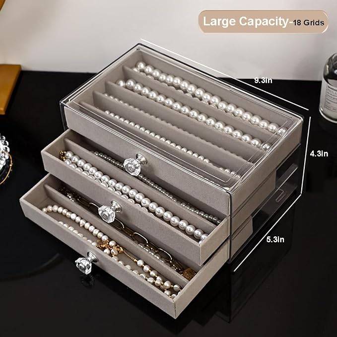 SPAKOWN Necklace Organizer Box, Velvet Necklace Box Holder Tray - Image 4