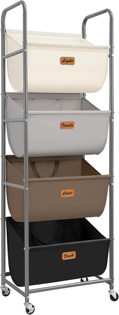STORAGE MANIAC Vertical Rolling Laundry Hamper, 4 Section Laundry Sorter by STORAGEMANIAC