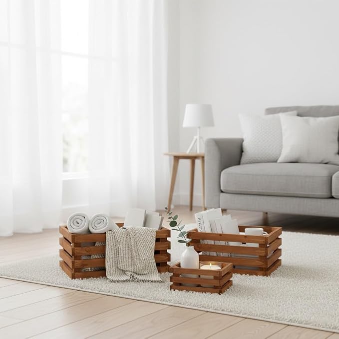 Set of 3 Nesting Wooden Storage Crates - Image 4