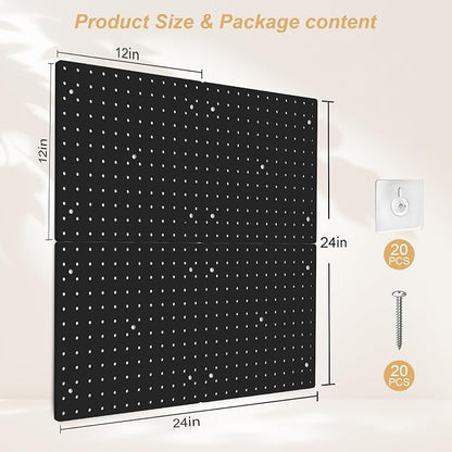 FZK PegBoard, 4 Pack Peg Board, ABS Black Pegboard, Pegboard Wall Organizer - Image 2