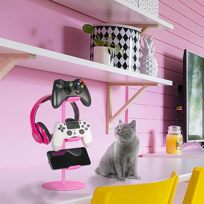 Controller Holder Pink, Headphone Stand, 3 Tier Multi Adjustable Game - Image 2