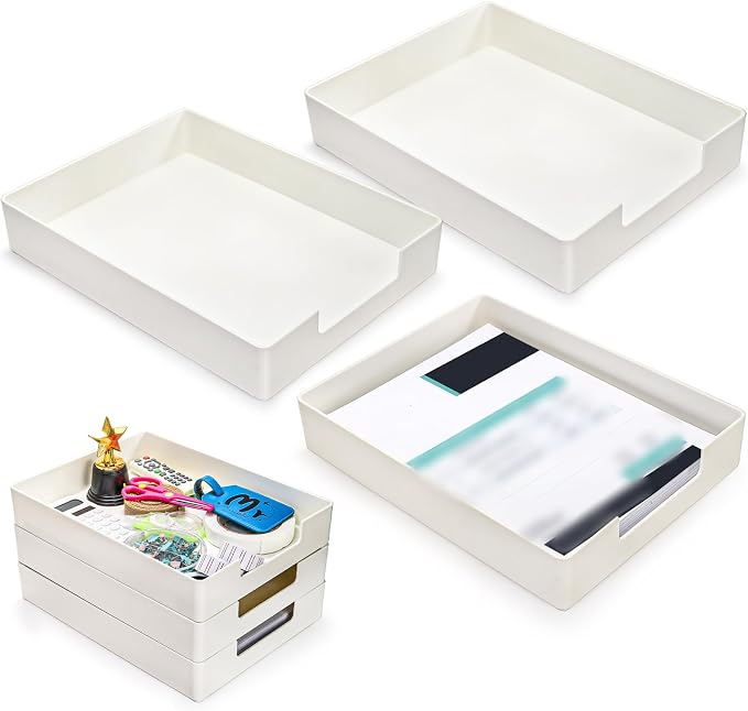 Eorbow 3 Pack Letter Tray, Plastic Stackable A4 Paper Trays, Rectangular Desk by Eorbow