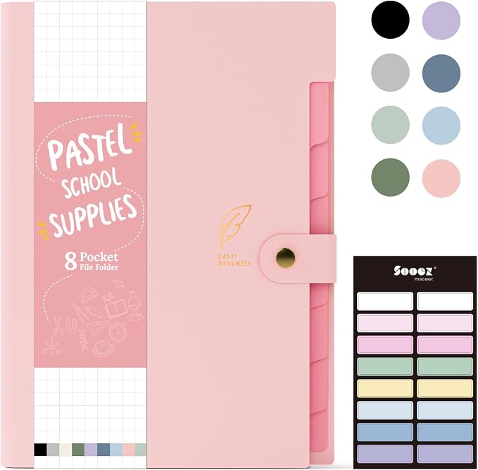 Sooez Aesthetic 8 Pocket Accordion File Organizer, Pastels Expanding File Folder by Sooez