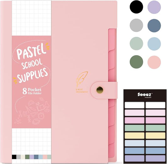 Sooez Aesthetic 8 Pocket Accordion File Organizer, Pastels Expanding File Folder by Sooez