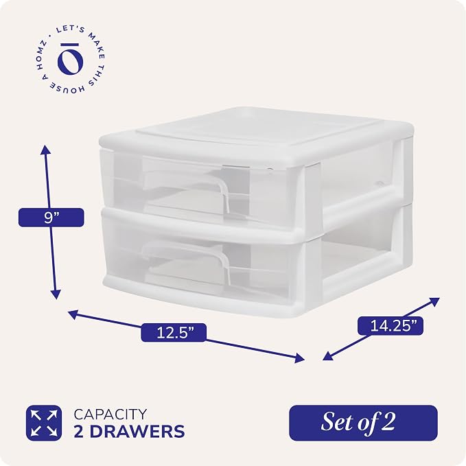 HOMZ 2-Pack 2-Drawer Storage Cart, 14.25" Wide Medium, and Classroom - Image 3
