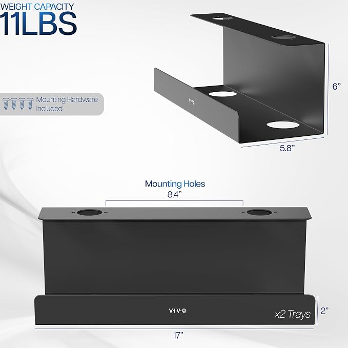VIVO Under Desk 17 inch Extra Deep Cable Management Trays, Power Strip Holders - Image 3