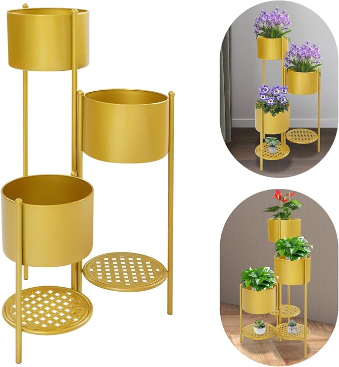 Foldable Corner Plant Stand Shelf, Indoor Outdoor Metal Flower Pot Holder by Hteedy