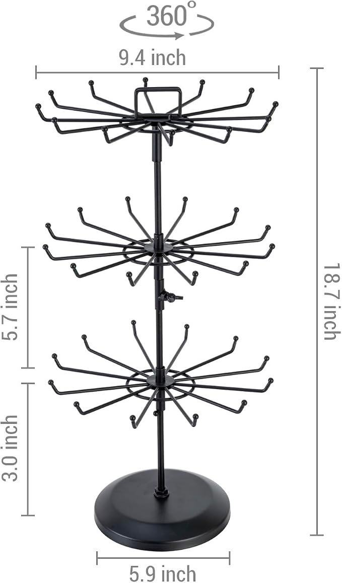 MyGift 3 Tier Classic Large Black Metal Jewelry Tree Holder Organizer - Image 8