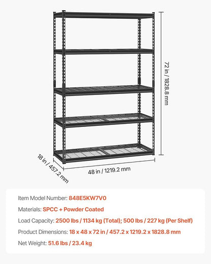VEVOR Storage Shelves, 2500 lbs, 5 Tier Heavy Duty Garage Shelving, - Image 3
