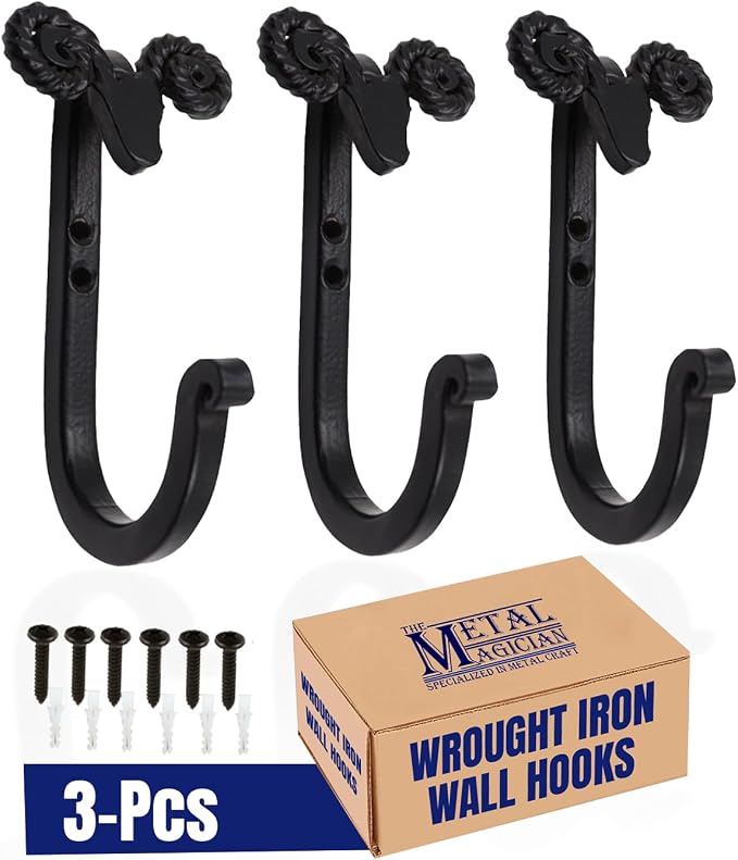 The Metal Magician Sheep Headed Iron Hooks Wall Mount Black Hanger Set of 3 - Image 2