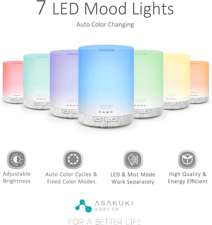 ASAKUKI 300ML Essential Oil Diffuser, Quiet 5-in-1 Premium Humidifier, Home - Image 2