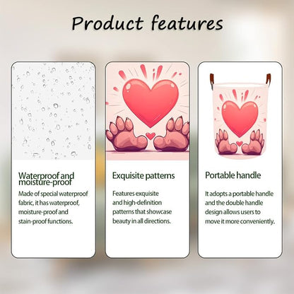 Laundry Baskets 15.7x19.7 Inch Large Paw Print Heart Design Collapsible Laundry - Image 2