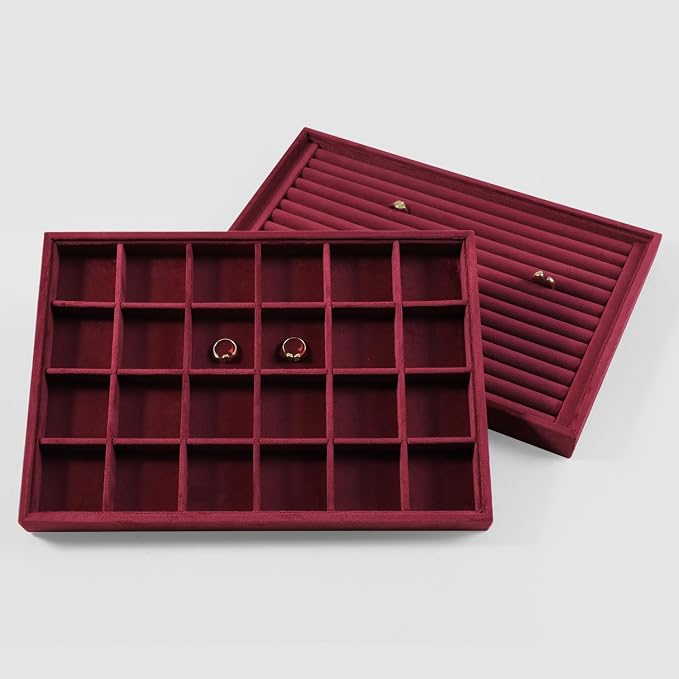 Velvet Stackable Jewelry Display Tray, 24 Grid Earring Ring Storage Tray - Image 5