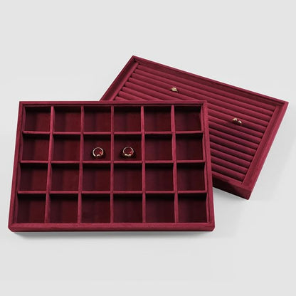 Velvet Stackable Jewelry Display Tray, 24 Grid Earring Ring Storage Tray - Image 5