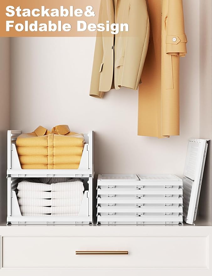 5 Pack Closet Organizer System, Stackable Plastic Clothes Storage Basket - Image 4
