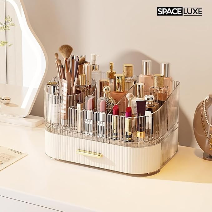 Makeup Organizer with Drawers and 360° Rotating Brush Holder, Large Capacity - Image 7