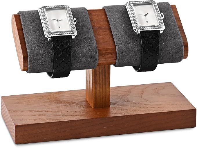 Oirlv Solid Wood Double Watch Display Stand Watch Bracelet Organizer（Grey） - Image 5
