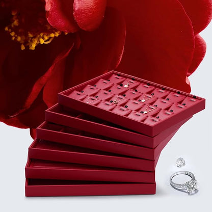 Oirlv Gorgeous Red Leather 24 Gird Jewelry Tray Stackable Jewelry Drawer - Image 3