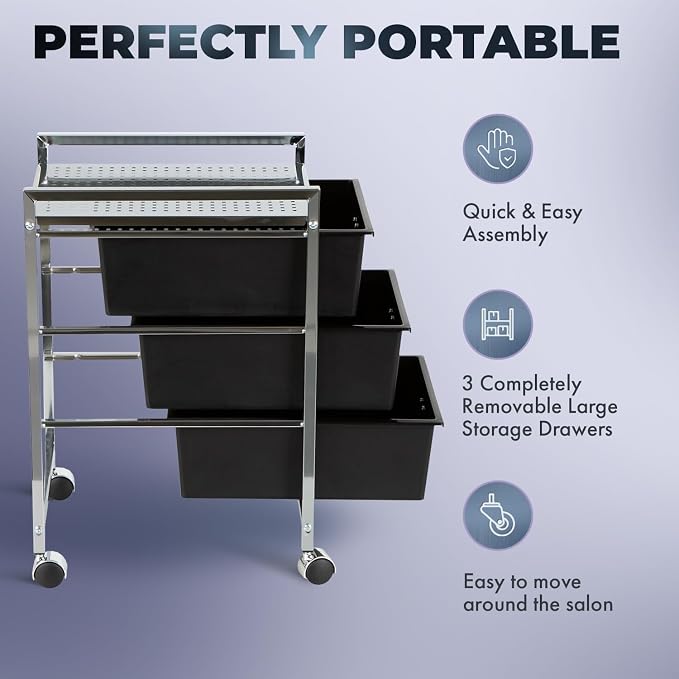 Pibbs D23 Metal Salon Roller Cart, 3 XL Removable Drawers, Heavy-Duty Utility - Image 4