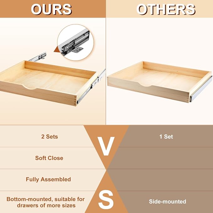 Menkxi 2 Set Pull out Tray Cabinet Organizer Wooden Pull Drawers storage Slide - Image 4