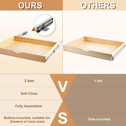 Menkxi 2 Set Pull out Tray Cabinet Organizer Wooden Pull Drawers storage Slide - Image 4