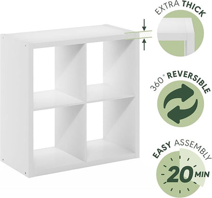 Furinno Cubicle Book Shelf, 4-Cube Bookshelf, Extra Thick Frame Reversible - Image 5