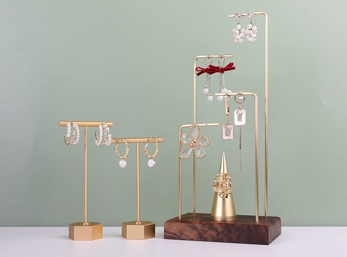 Gold Metal Earring T Bar Stand, Single small earring hanger display, Retail - Image 3