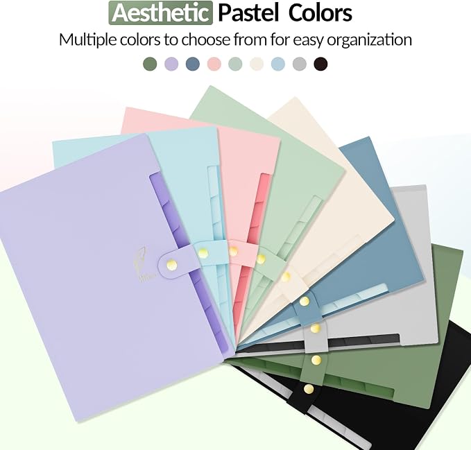 Sooez Aesthetic 8 Pocket Accordion File Organizer, Pastels Expanding File Folder - Image 2