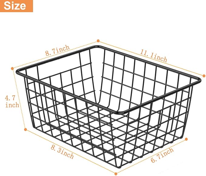 Wire Baskets for Organizing, 4 Pack Household Pantry Basket Black Metal Storage - Image 2