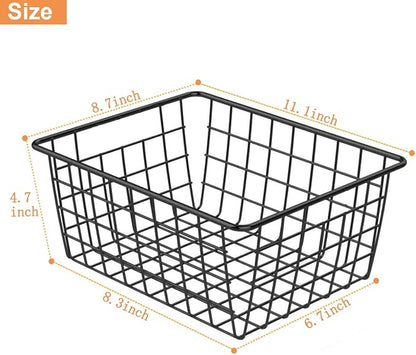 Wire Baskets for Organizing, 4 Pack Household Pantry Basket Black Metal Storage - Image 2