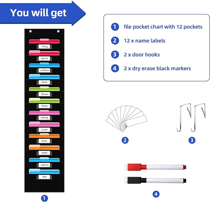 REGELETO 12 Pockets File Storage Pocket Chart - Image 4