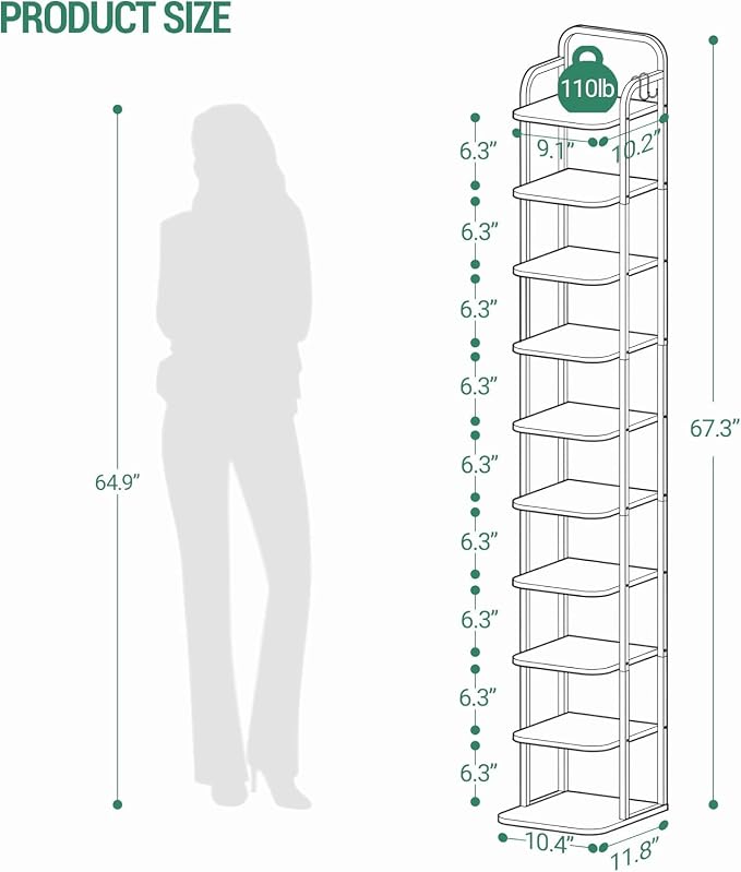 Hzuaneri 10 Tiers Vertical Shoe Rack, Narrow Shoe Tower, Tall Shoes Shelf - Image 2