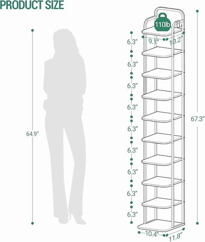 Hzuaneri 10 Tiers Vertical Shoe Rack, Narrow Shoe Tower, Tall Shoes Shelf - Image 2