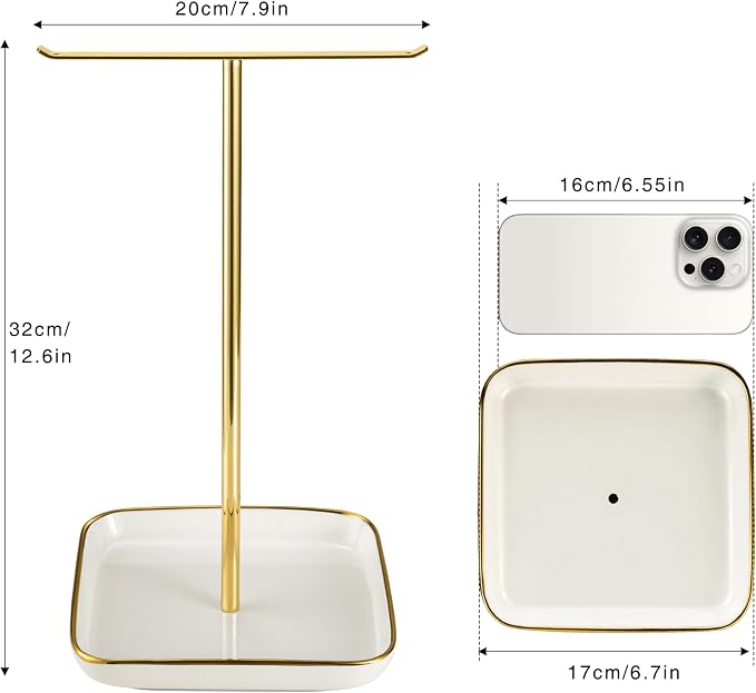Jewelry Holder Stand with Ceramic Base: 12" Tall Necklace Organizer Rack - Image 4