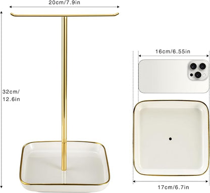 Jewelry Holder Stand with Ceramic Base: 12" Tall Necklace Organizer Rack - Image 4
