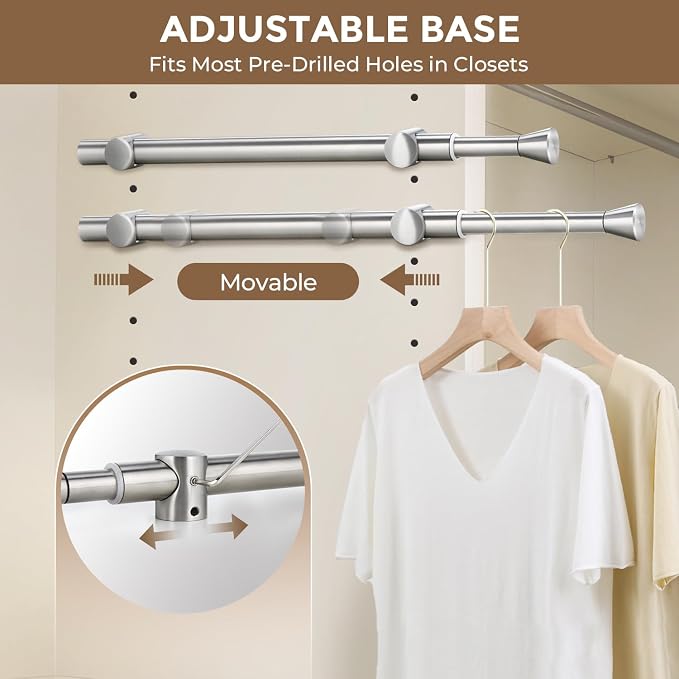 12" Valet Rod for Closet Pull Out, Adjustable Expandable Stainless Steel Valet - Image 2